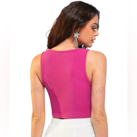 Square Neck Hanky Hem Pink Cropped Corset Tank Top Women Small - Picture 2 of 7